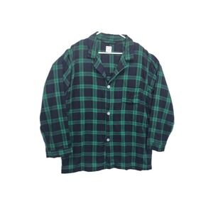 Brooks‎ Brothers Pajama Plaid Button-Up Shirt Flannel Green 100% Cotton Men's L